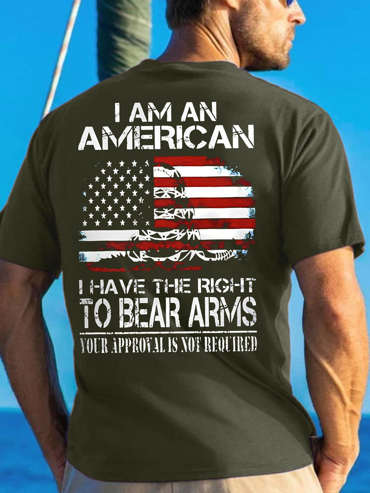 Men's I Am An American I Have The Right To Bear Arms Your Approval Is Not Required Funny Graphic Printing Independence Day Cotton Crew Neck Casual T-Shirt