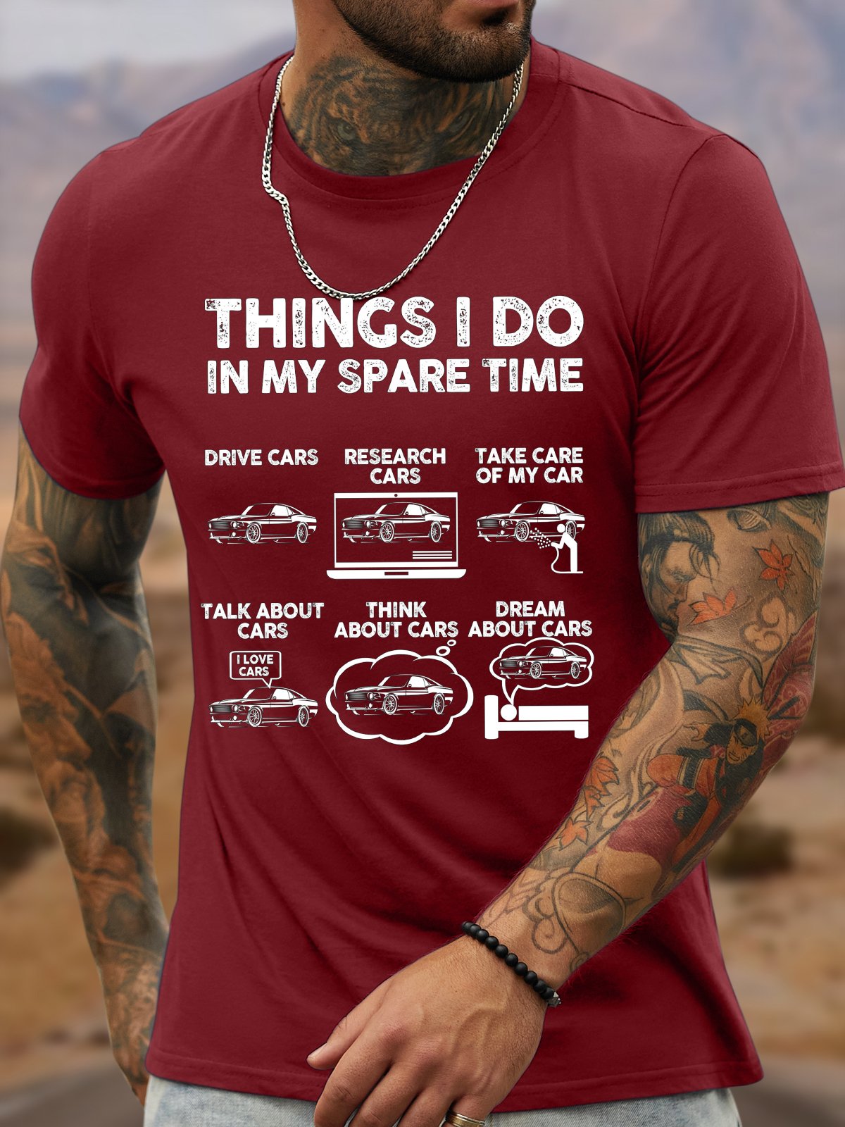 Men's Things I Do In My Spare Time Drive Cars Research Cars Take Care Of My Car Funny Graphic Printing Text Letters Loose Cotton Casual T-Shirt