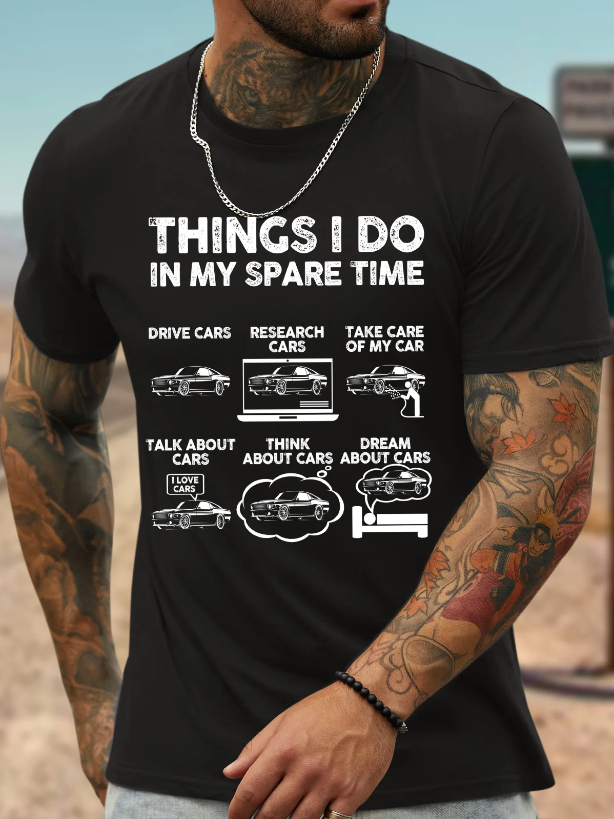 Men's Things I Do In My Spare Time Drive Cars Research Cars Take Care Of My Car Funny Graphic Printing Text Letters Loose Cotton Casual T-Shirt