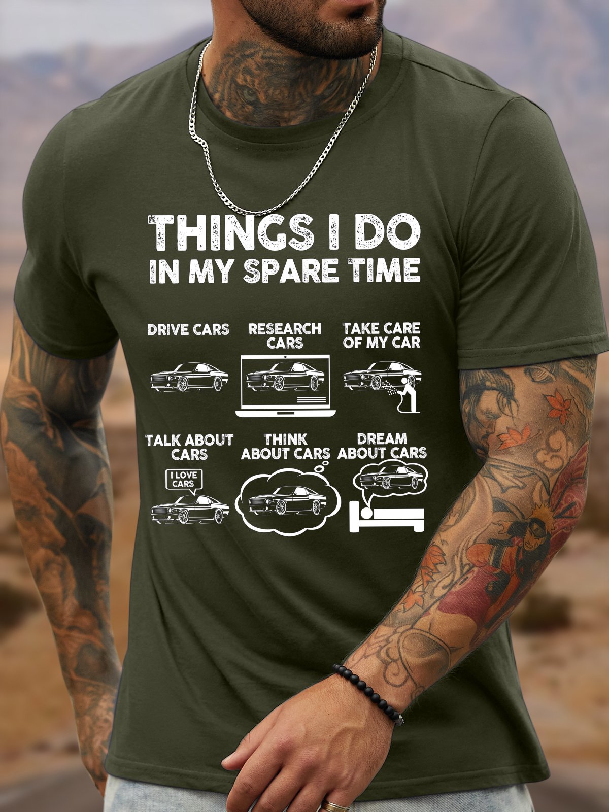 Men's Things I Do In My Spare Time Drive Cars Research Cars Take Care Of My Car Funny Graphic Printing Text Letters Loose Cotton Casual T-Shirt