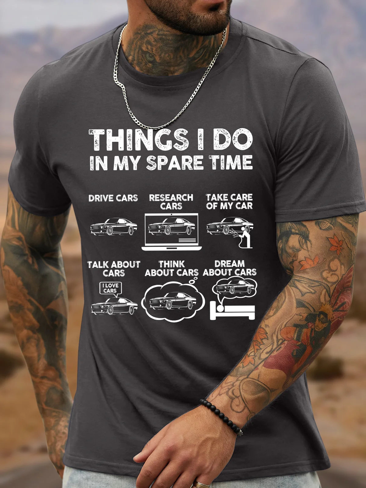 Men's Things I Do In My Spare Time Drive Cars Research Cars Take Care Of My Car Funny Graphic Printing Text Letters Loose Cotton Casual T-Shirt