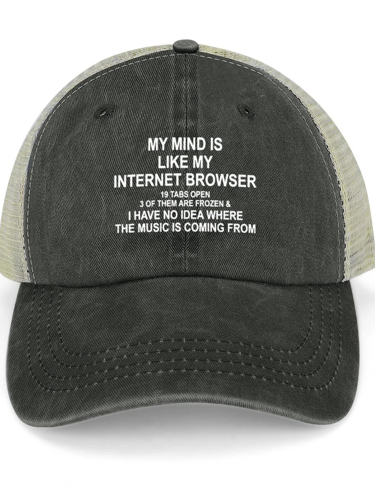 My Mind Is Like My Internet Browser 19 Tabs Open 3 Of Them Are Frozen Casual Text Letters Washed Mesh-back Baseball Cap