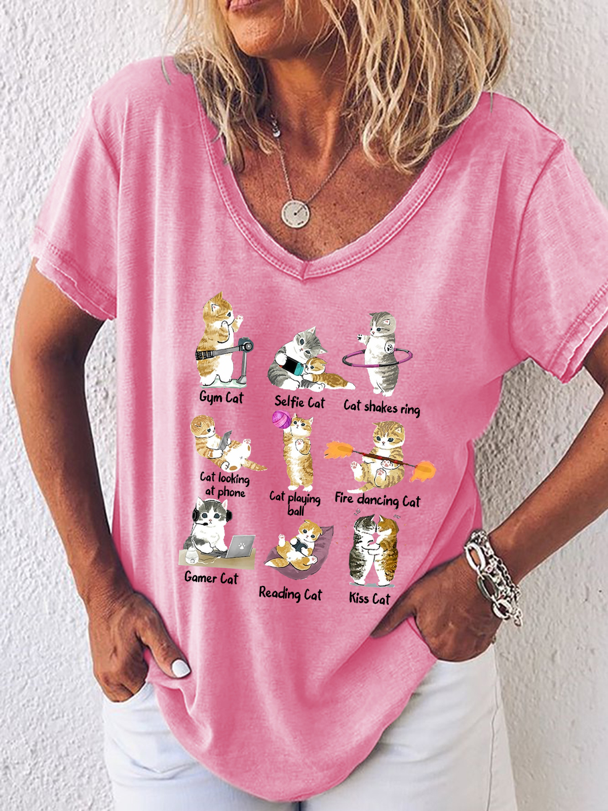 Women's Funny Cat Action Simple Animal T-Shirt