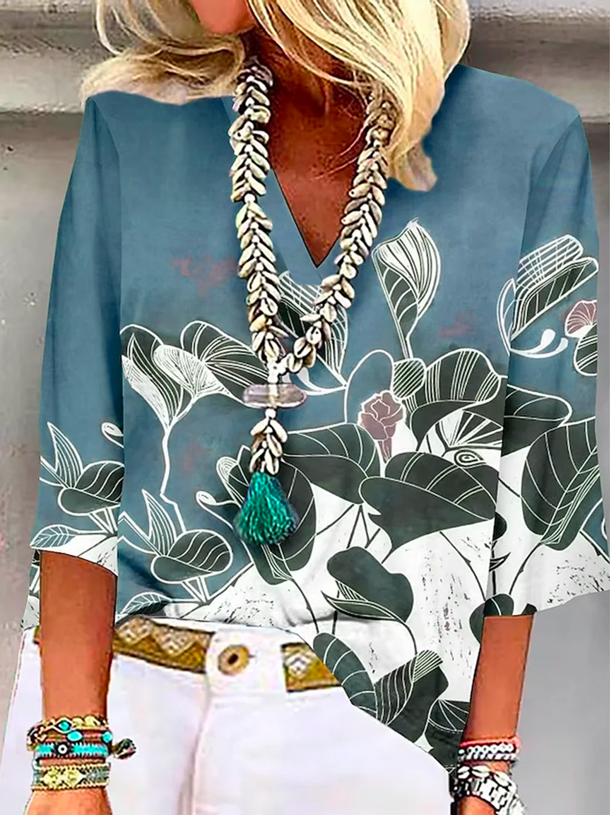 Floral Casual V Neck Shirt