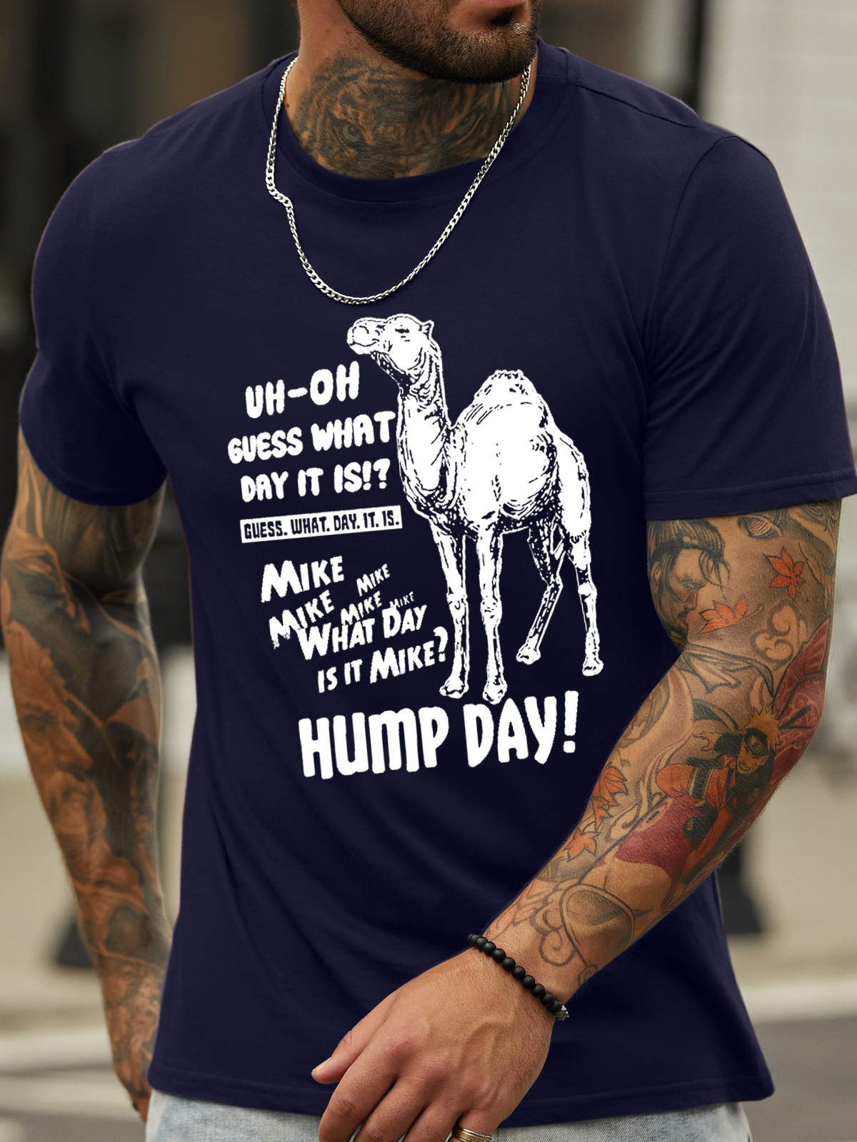 Men's Funny Wednesday Hump Day Camel Guess What Day It Is? Cotton Text Letters T-Shirt