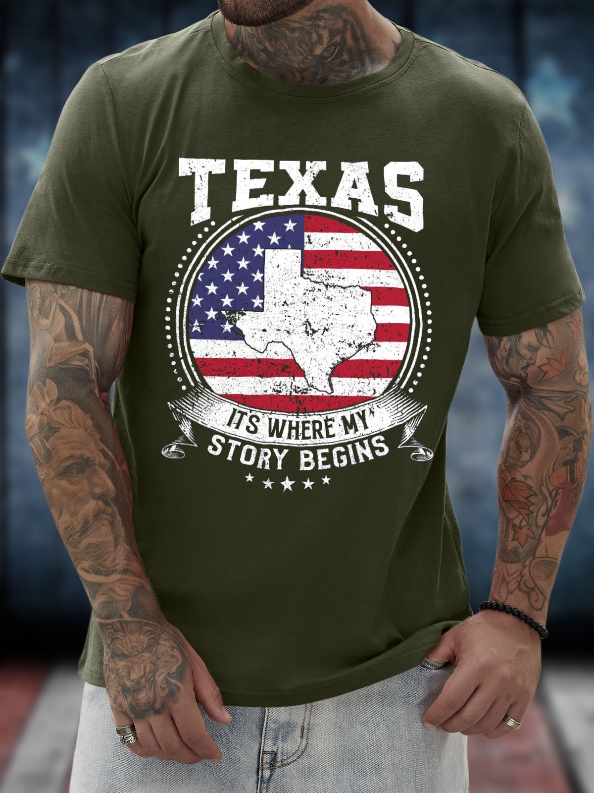 Men's Texas It'S Where My Story Being Graphic Printing Casual Loose Text Letters Cotton T-Shirt