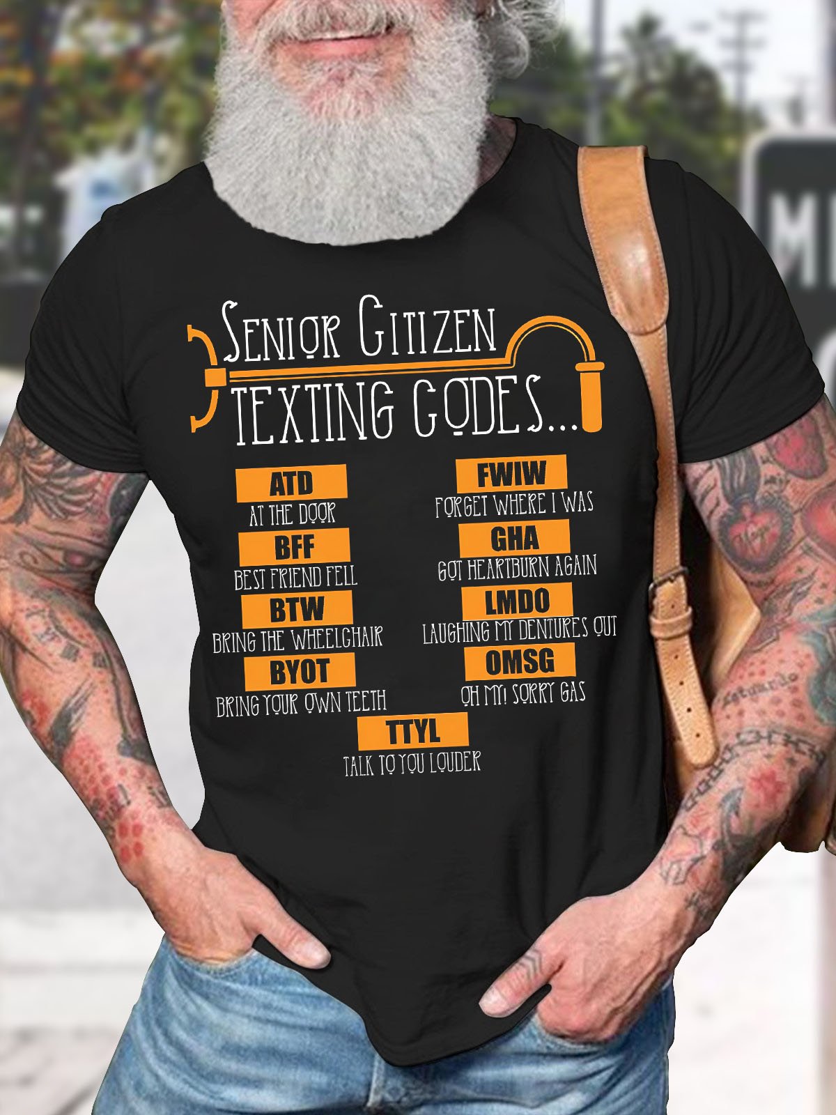 Men's Senior Citizen Texting Codes Ttyl Talk To You Louder Funny Graphic Printing Gift For Father'S Day Cotton Casual Crew Neck Loose T-Shirt