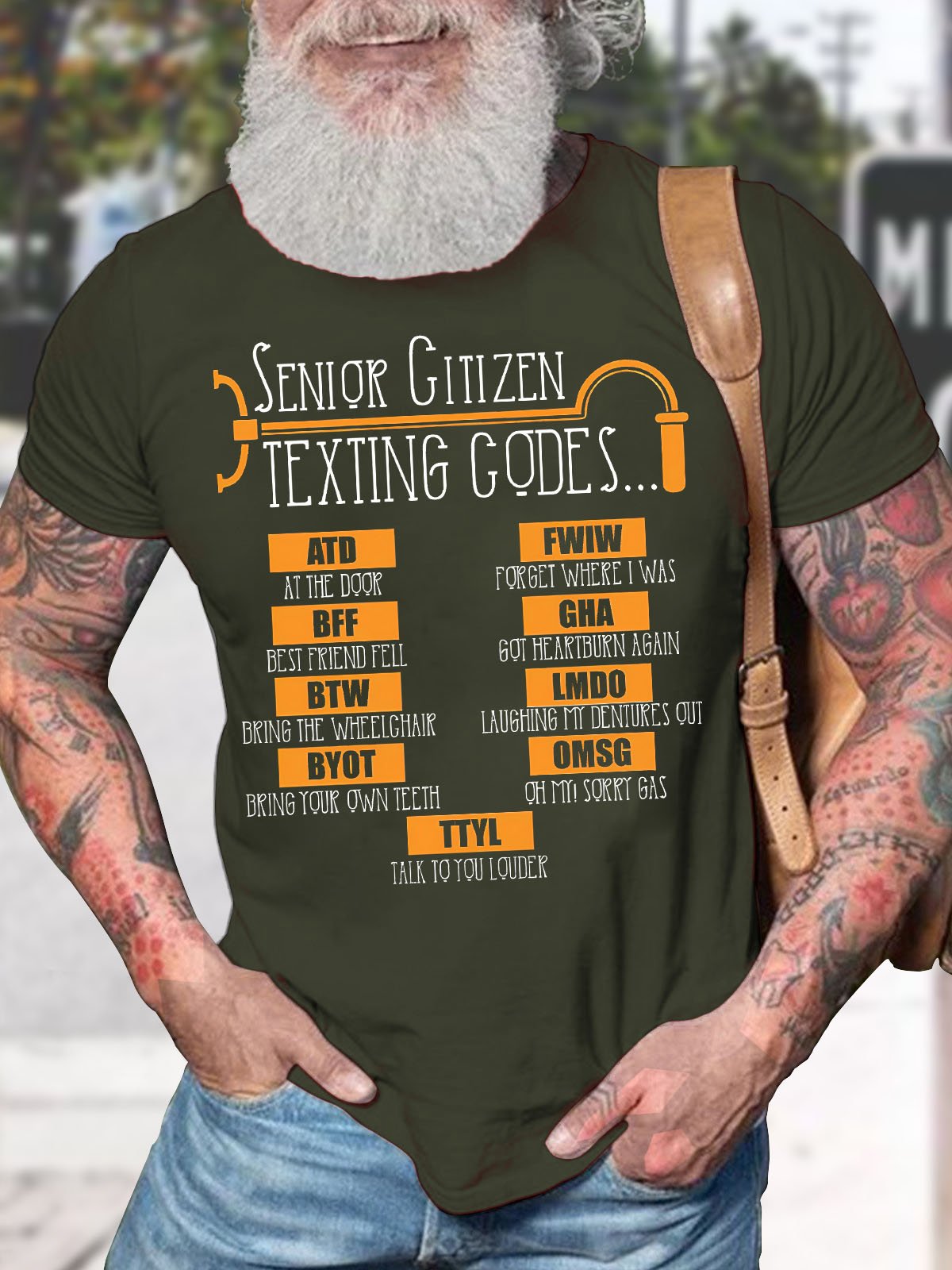 Men's Senior Citizen Texting Codes Ttyl Talk To You Louder Funny Graphic Printing Gift For Father'S Day Cotton Casual Crew Neck Loose T-Shirt