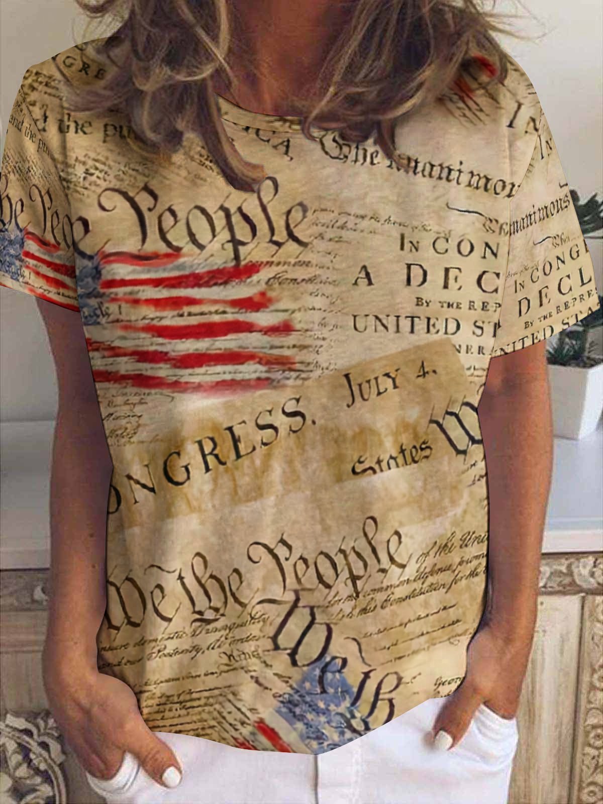 Women's We the People Lady Liberty Declaration of Independence Print Crew Neck T-Shirt