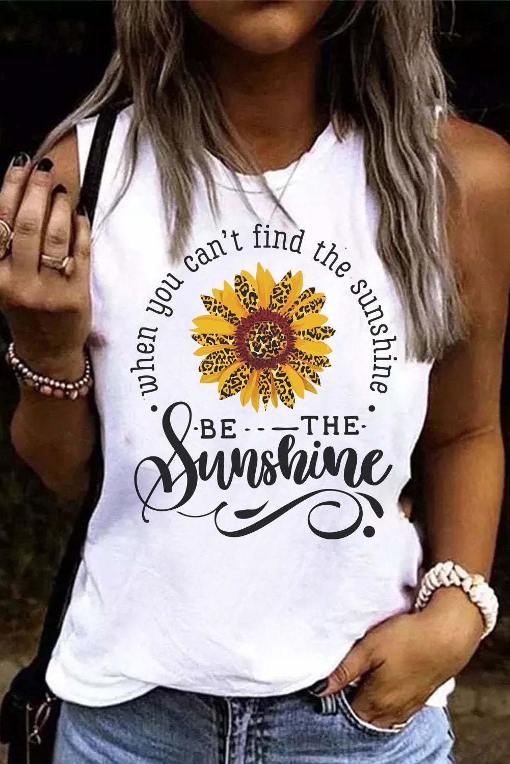 Women's SUNFLOWER LEOPARD LYRICS Letters Casual Tank Top