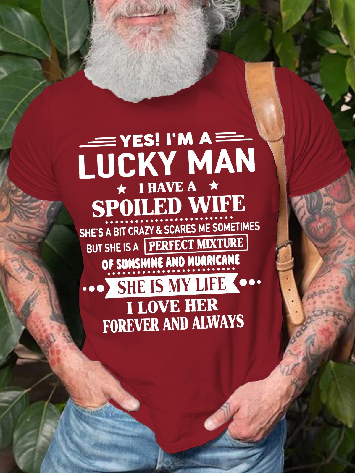 Men's Yes I'm A Lucky Man Print Casual Cotton T-Shirt