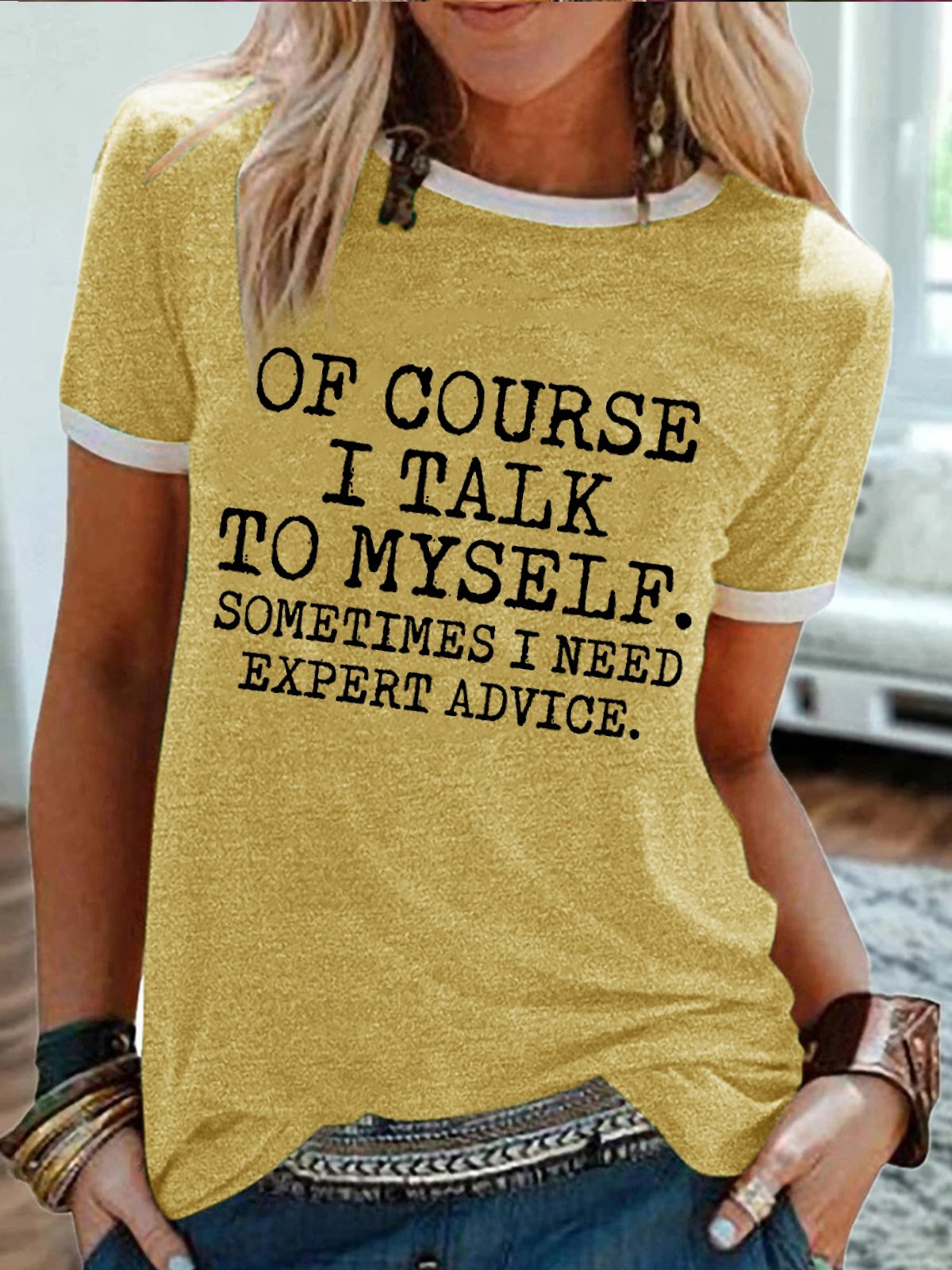 Women's Funny Of Course I Talk To Myself Sometimes I Need Expert Advice  Graphic Printing Regular Fit Cotton-Blend Casual Crew Neck T-Shirt