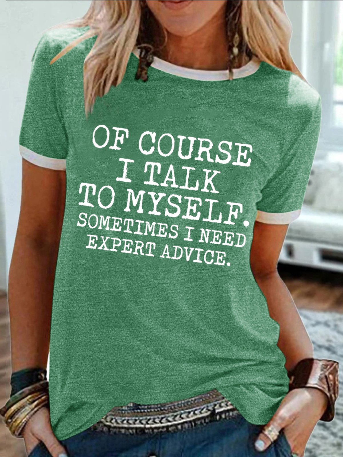 Women's Funny Of Course I Talk To Myself Sometimes I Need Expert Advice  Graphic Printing Regular Fit Cotton-Blend Casual Crew Neck T-Shirt