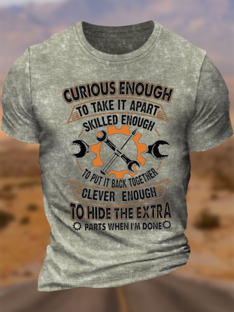 Men's Curious Enough To Take It Apart Skilled Enough To Put It Back Together Funny Graphic Printing Regular Fit Text Letters Casual Crew Neck T-Shirt