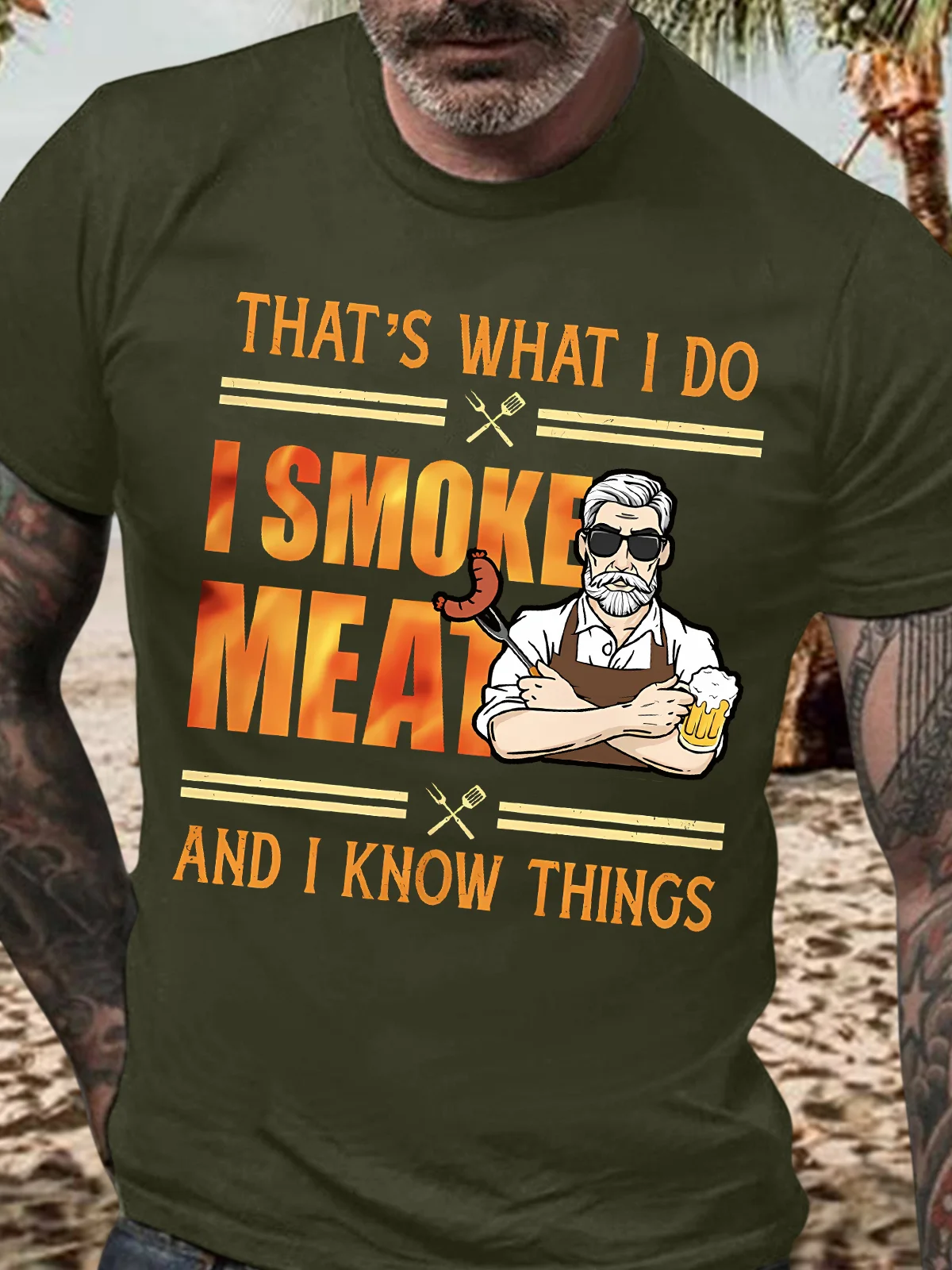 Men's Funny That's What I Do I Smoke Meat And I Know Things Graphic Printing Text Letters Casual Cotton T-Shirt