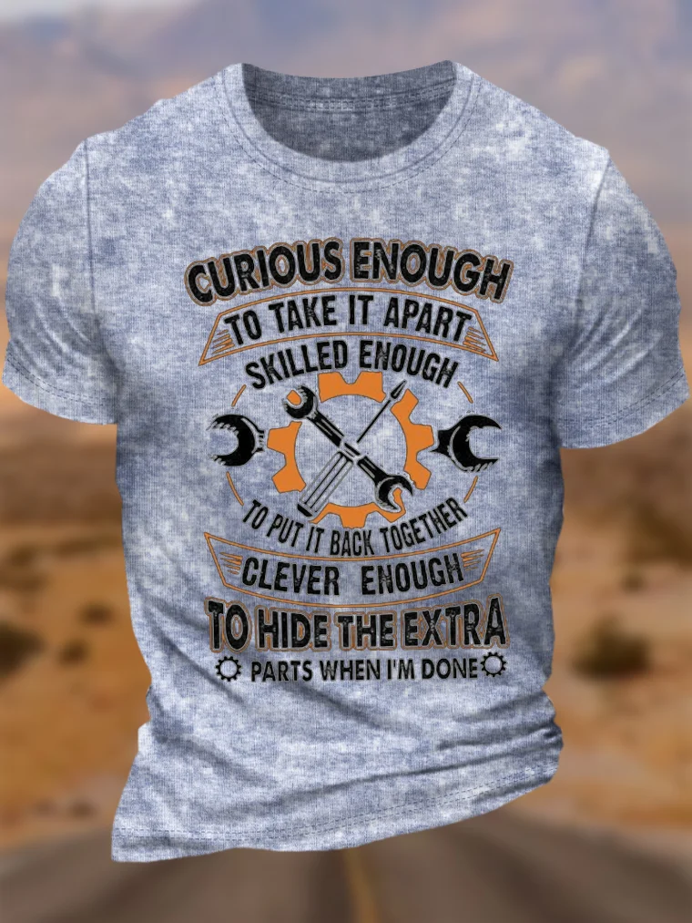 Men's Curious Enough To Take It Apart Skilled Enough To Put It Back Together Funny Graphic Printing Regular Fit Text Letters Casual Crew Neck T-Shirt