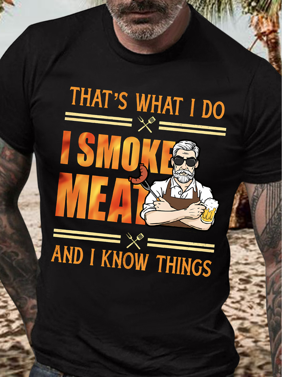 Men's Funny That's What I Do I Smoke Meat And I Know Things Graphic Printing Text Letters Casual Cotton T-Shirt