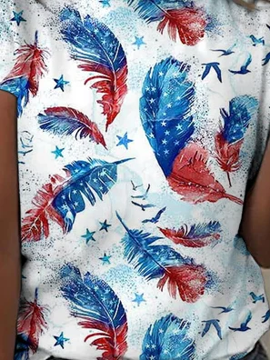 Women's freedom Feather America Flag Print T-Shirt