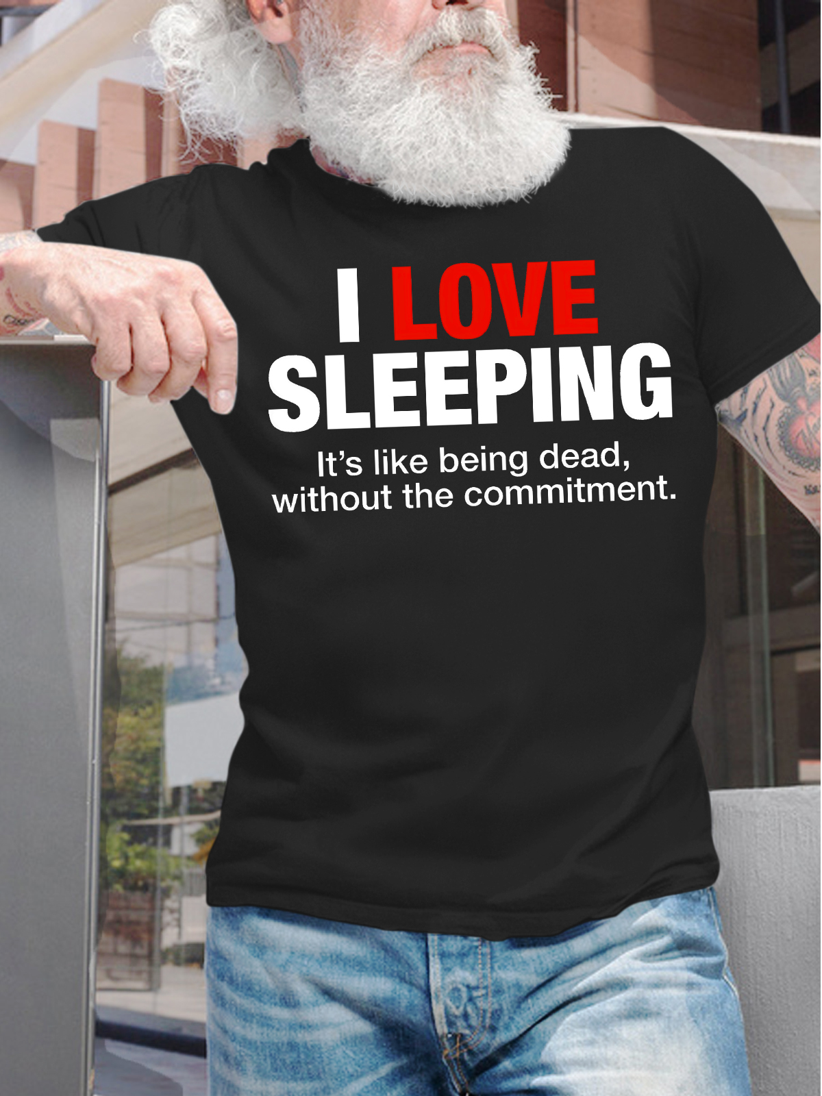 Men's Funny I Love Sleeping Lt's Like Being Dead Without The Commitment Graphic Printing Casual Cotton Loose Crew Neck T-Shirt