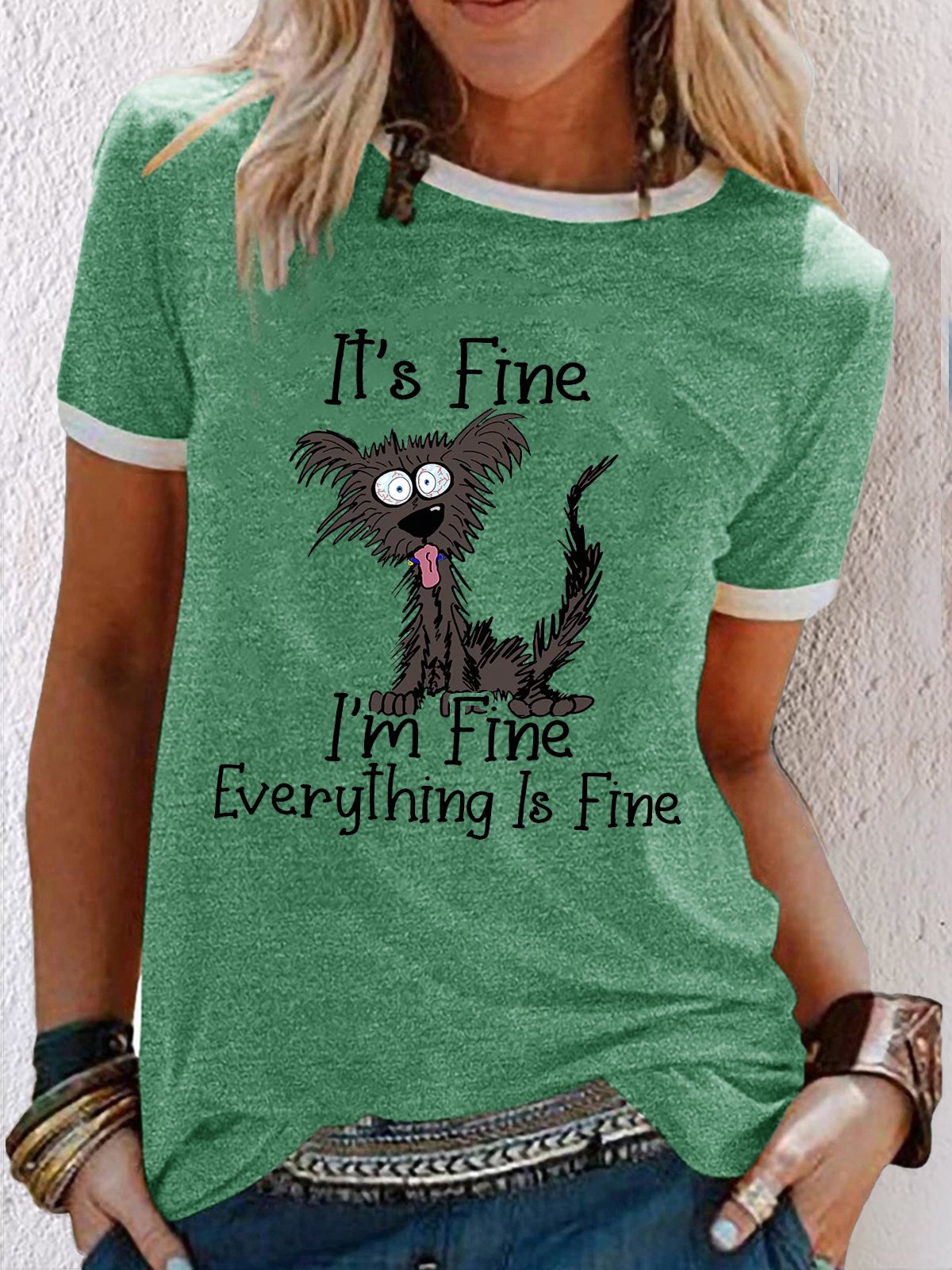 Women's It's Fine I'm Fine Dog Funny Sarcastic Dog Lover Letters T-Shirt