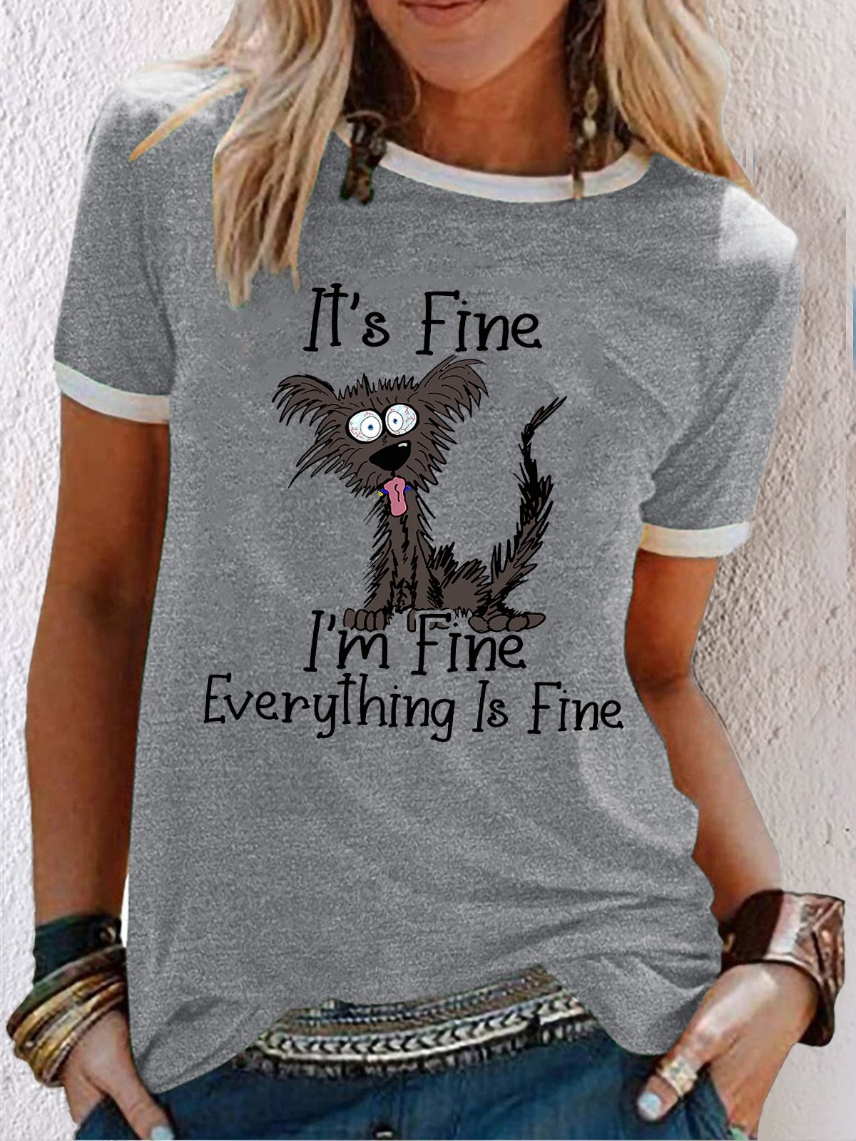 Women's It's Fine I'm Fine Dog Funny Sarcastic Dog Lover Letters T-Shirt