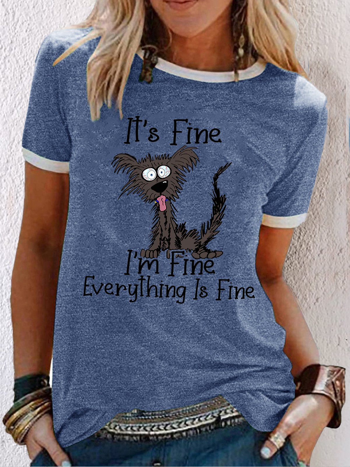 Women's It's Fine I'm Fine Dog Funny Sarcastic Dog Lover Letters T-Shirt