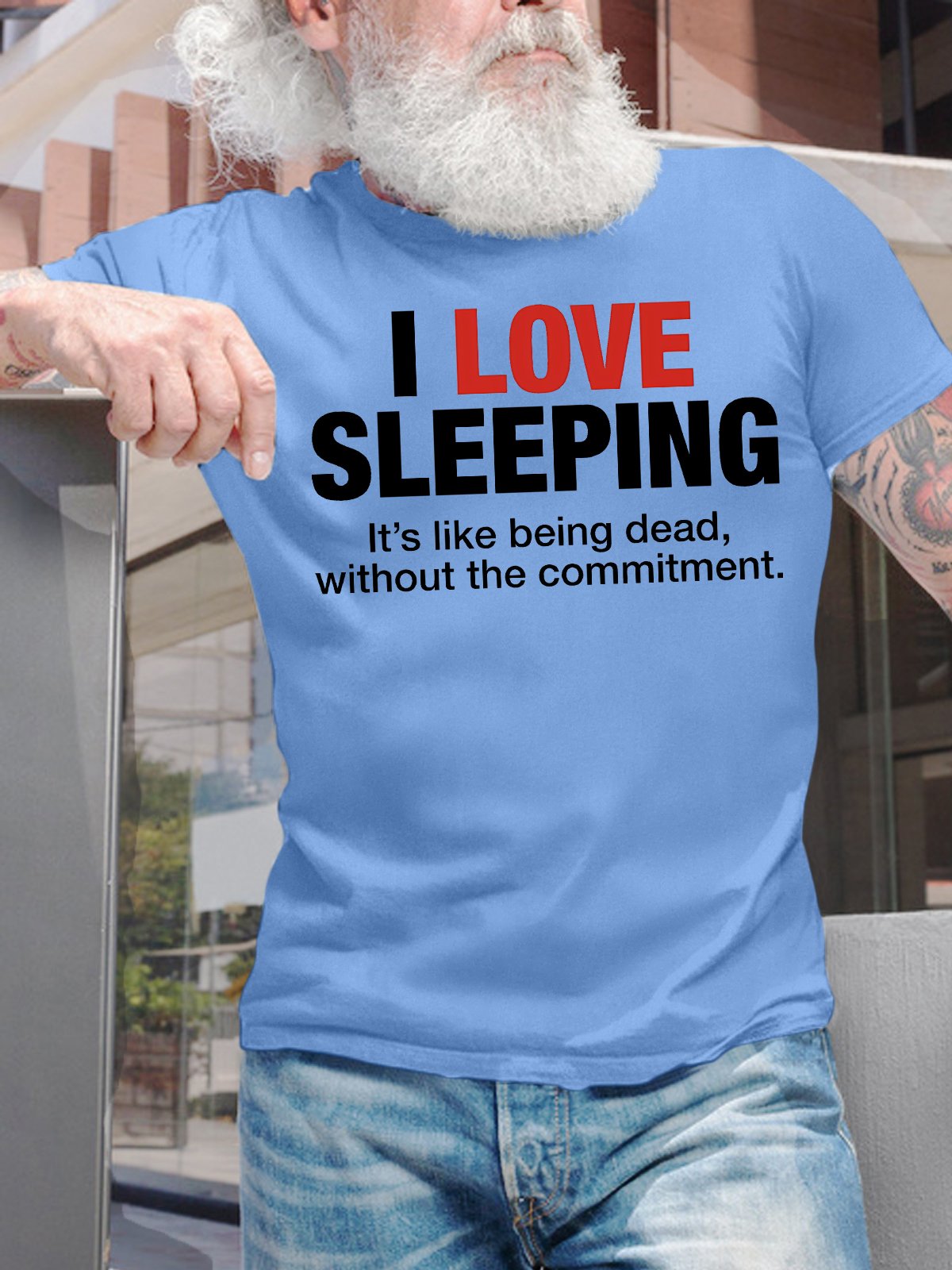 Men's Funny I Love Sleeping Lt's Like Being Dead Without The Commitment Graphic Printing Casual Cotton Loose Crew Neck T-Shirt