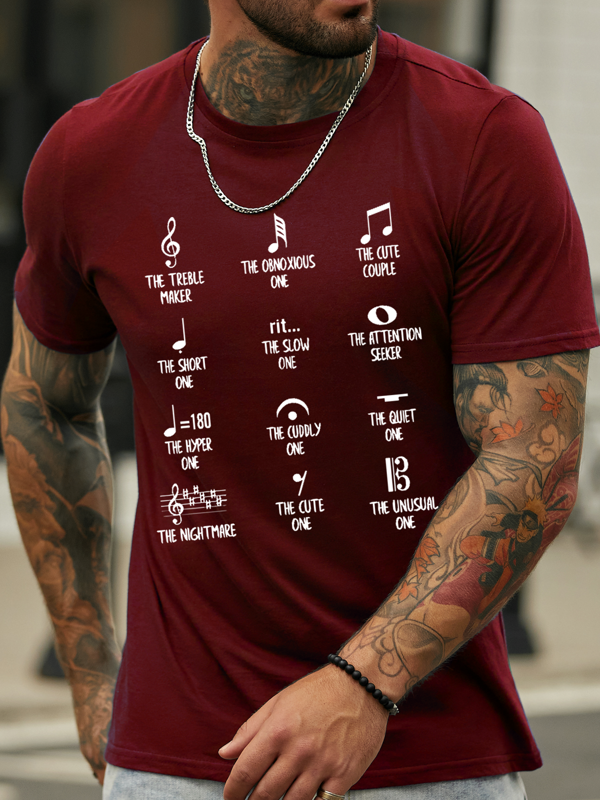 Men's Funny Symbol Music Crew Neck Casual Text Letters T-Shirt