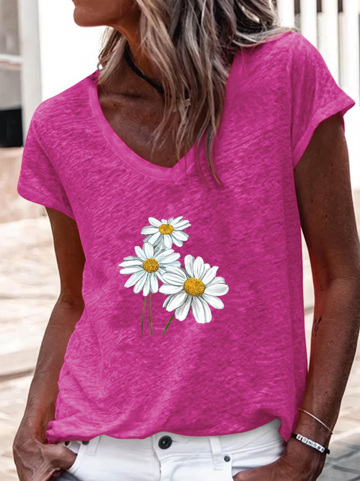 Women's Flower Print Casual T-Shirt