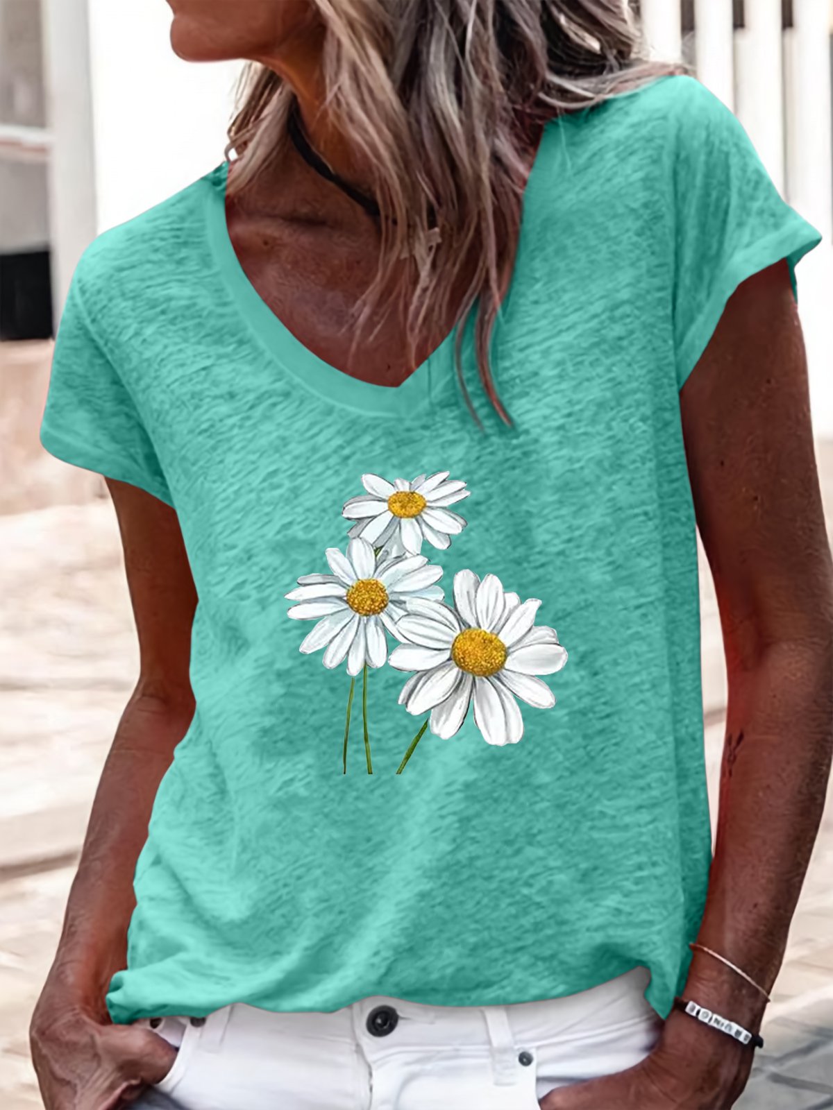 Women's Flower Print Casual T-Shirt