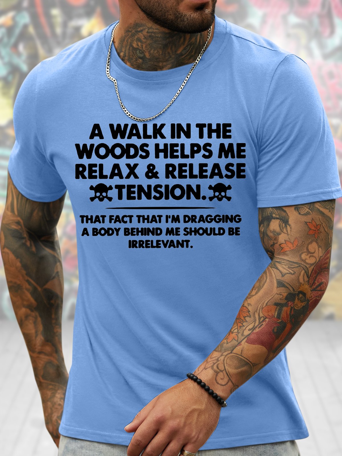 Men's Funny A Walk In The Woods Helps Me Relax And Release Tension Graphic Printing Crew Neck Casual Cotton Text Letters T-Shirt