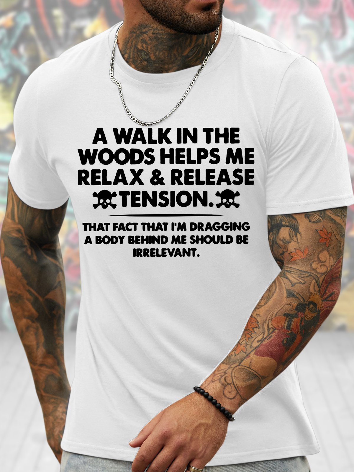 Men's Funny A Walk In The Woods Helps Me Relax And Release Tension Graphic Printing Crew Neck Casual Cotton Text Letters T-Shirt