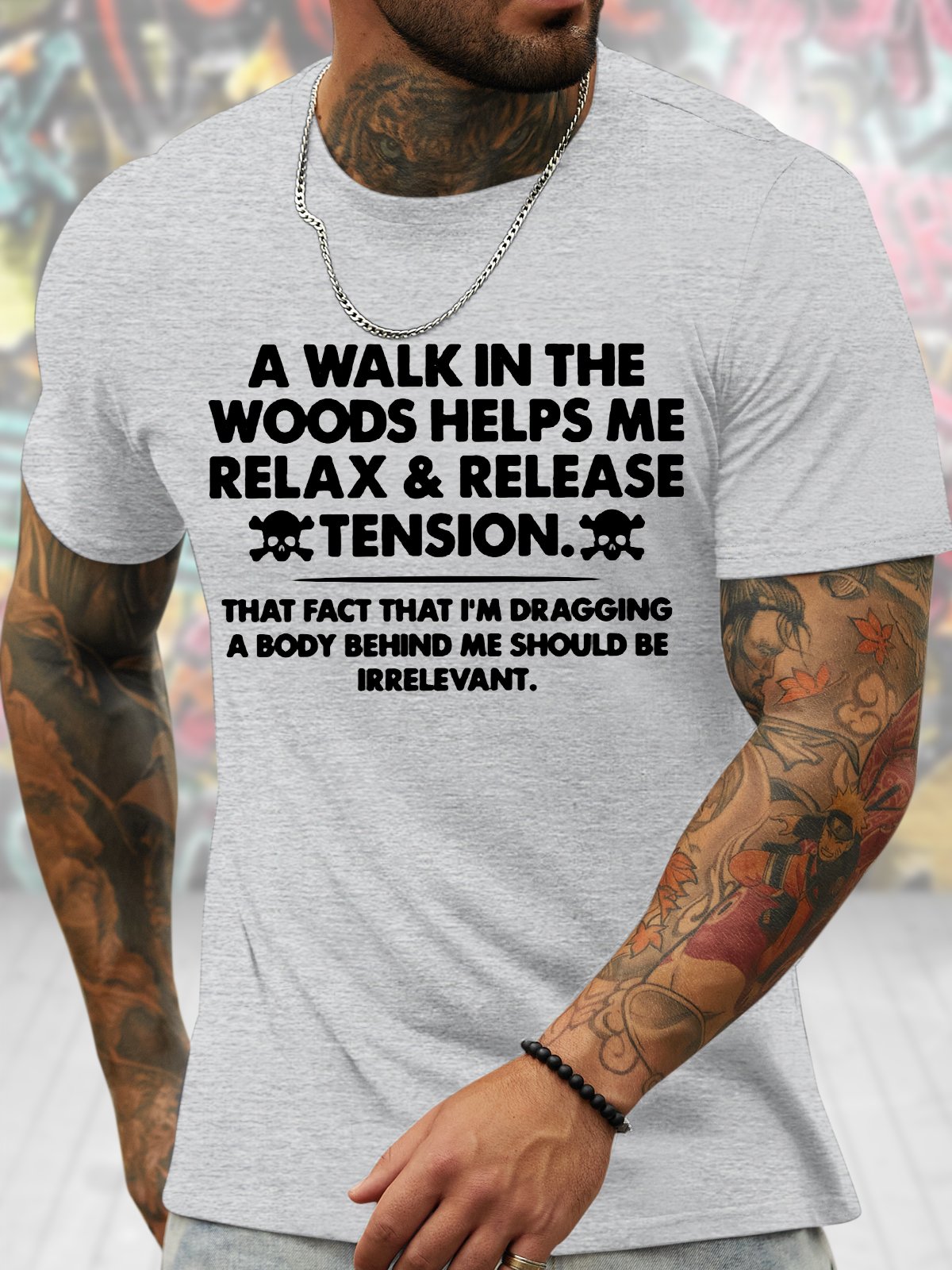 Men's Funny A Walk In The Woods Helps Me Relax And Release Tension Graphic Printing Crew Neck Casual Cotton Text Letters T-Shirt