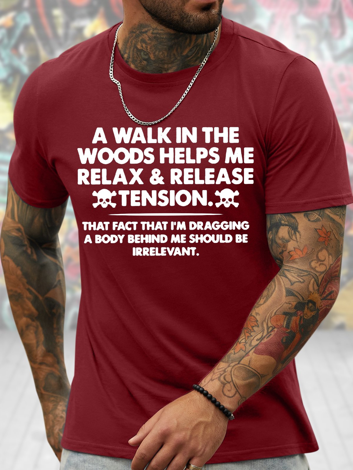 Men's Funny A Walk In The Woods Helps Me Relax And Release Tension Graphic Printing Crew Neck Casual Cotton Text Letters T-Shirt