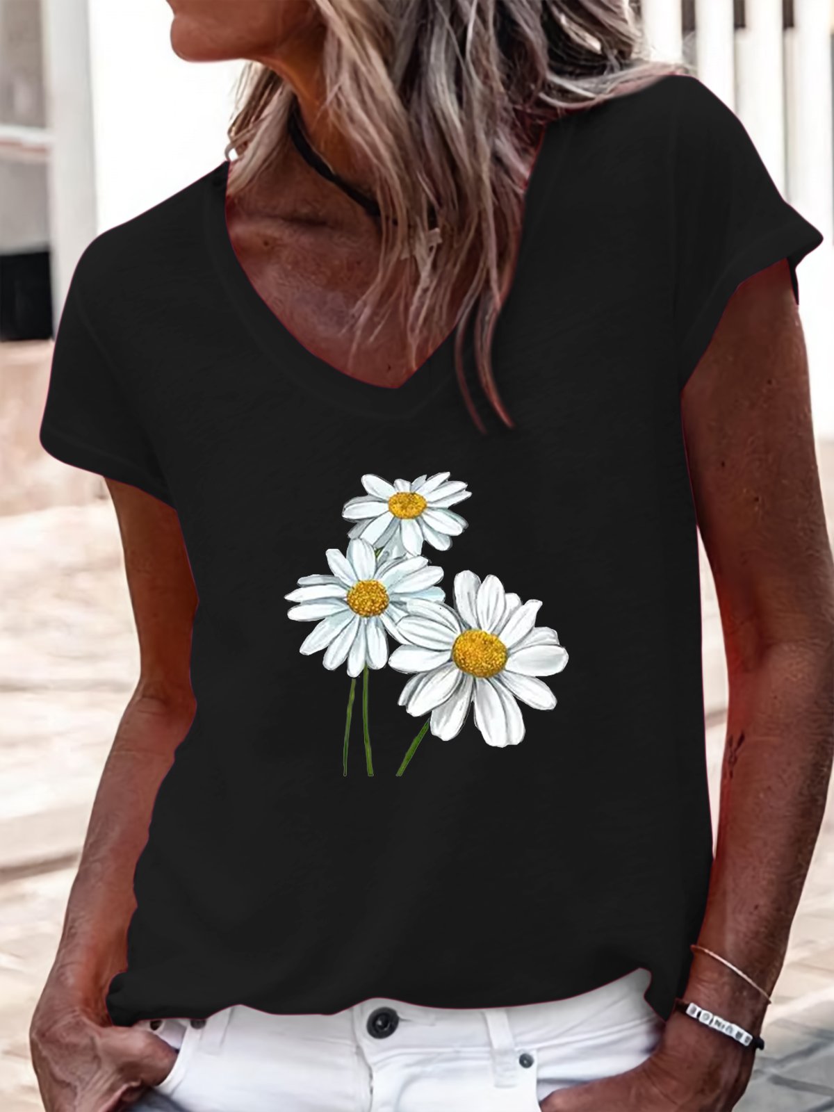 Women's Flower Print Casual T-Shirt