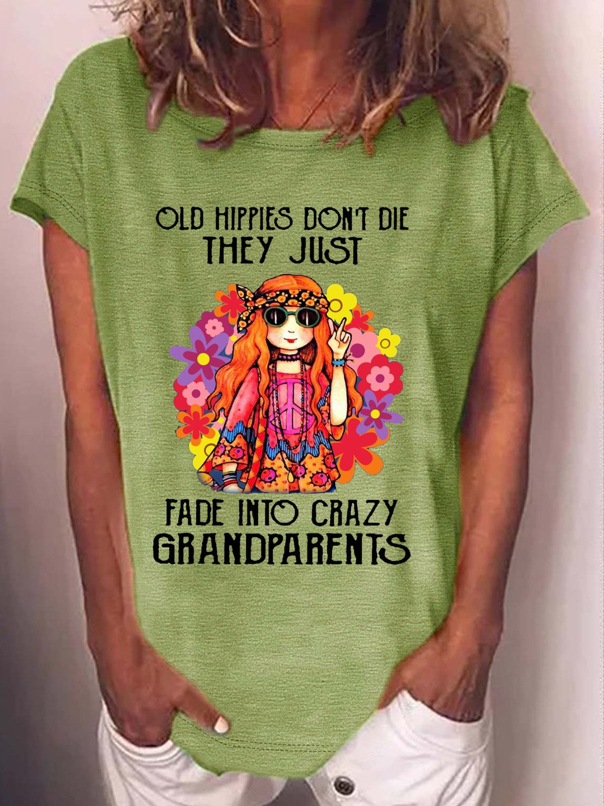 Women's Hippie Grandma Old Hippies Don’t Die They Just Fade Into Crazy Grandparents T-Shirt