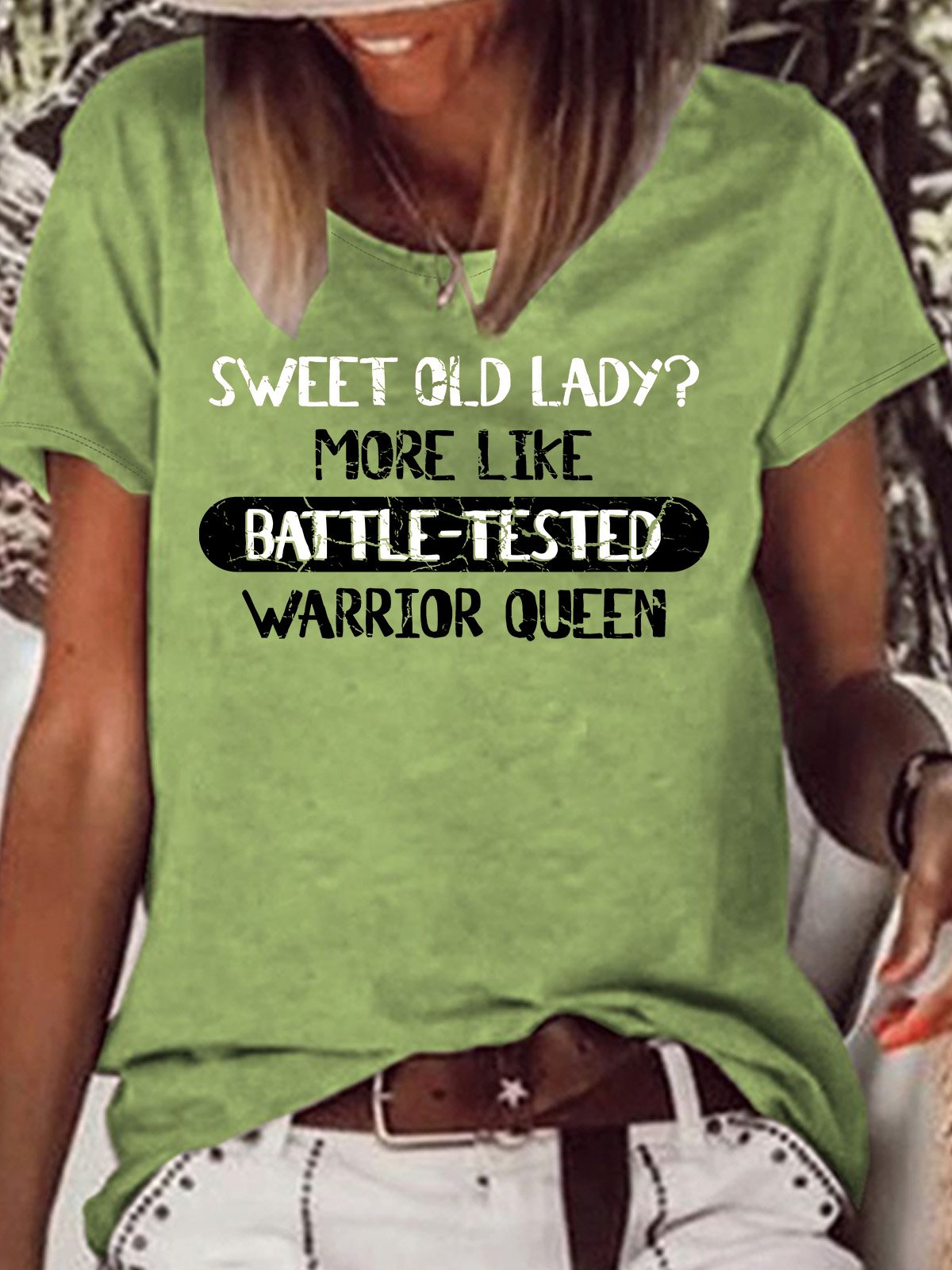 Sweet Old Lady? More Like Battle-Tested Warrior Queen Cotton-Blend Crew Neck Casual T-Shirt