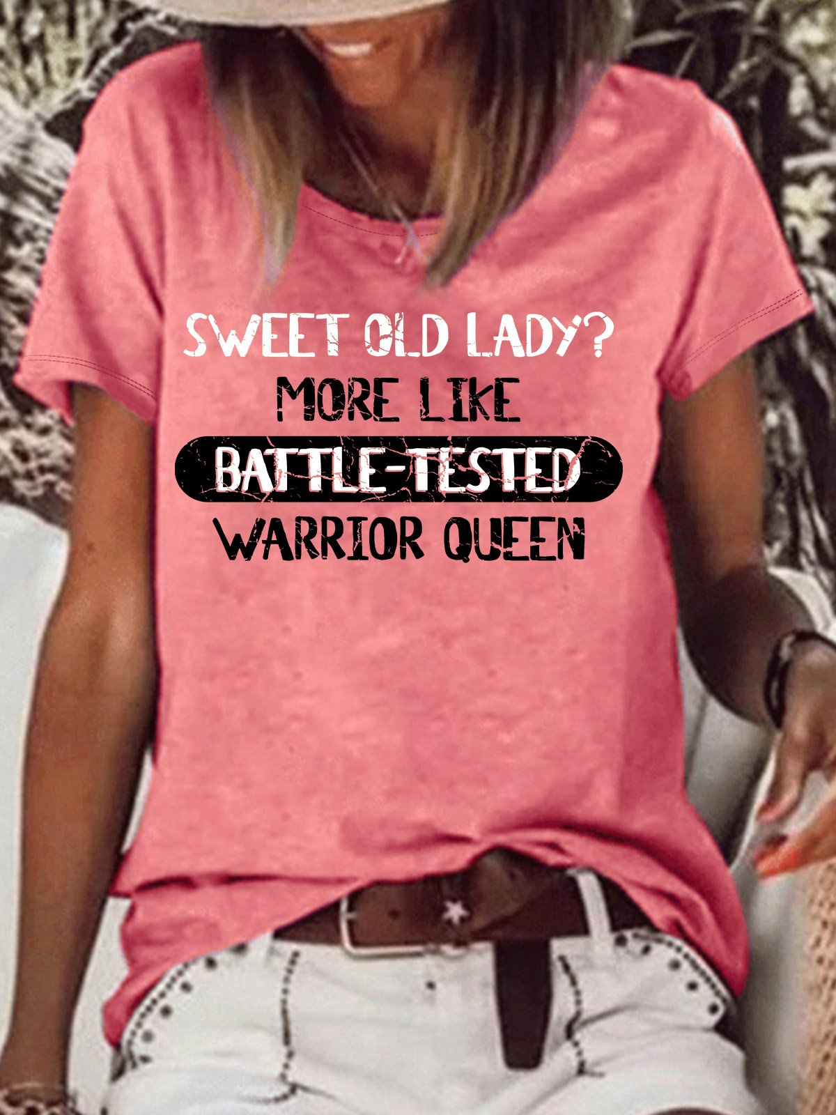 Sweet Old Lady? More Like Battle-Tested Warrior Queen Cotton-Blend Crew Neck Casual T-Shirt