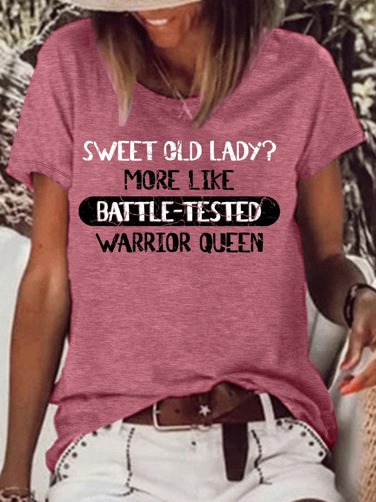 Sweet Old Lady? More Like Battle-Tested Warrior Queen Cotton-Blend Crew Neck Casual T-Shirt