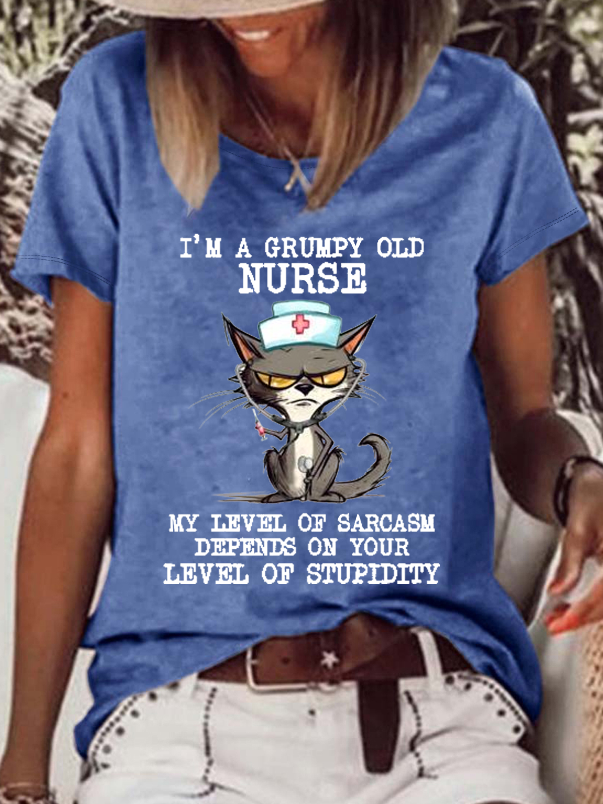 Women's Gumpy Old Nurse Text Letters Loose Casual T-Shirt