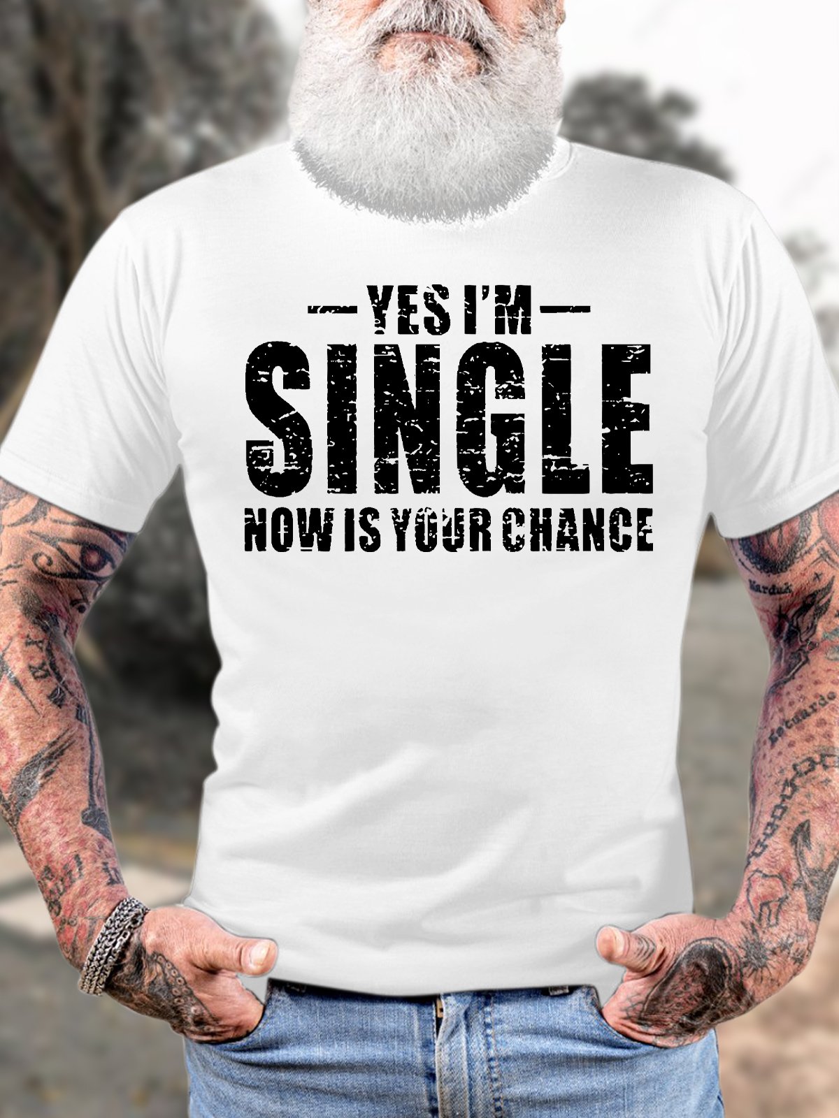 Men's Funny Yes I Am Single Now Is Your Chance Graphic Printing Casual Cotton T-Shirt