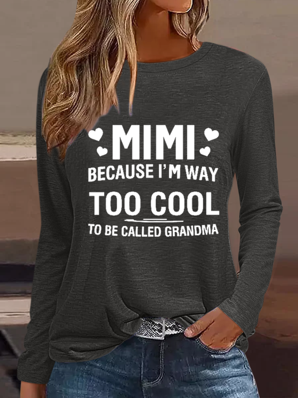 Women's MIMI Because I'M Way Too Cool To Be Called Grandma Cotton-Blend Simple Regular Fit Shirt