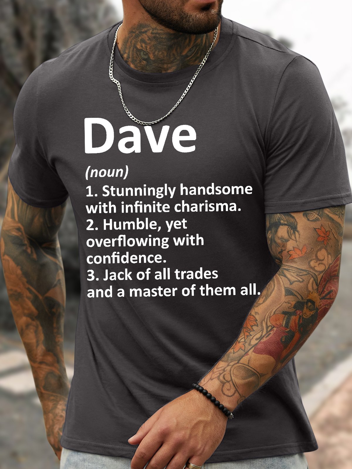 Men's Funny Dave Stunningly Handsome With Infinite Charisma Humble Yet Graphic Printing Text Letters Casual Loose Cotton T-Shirt