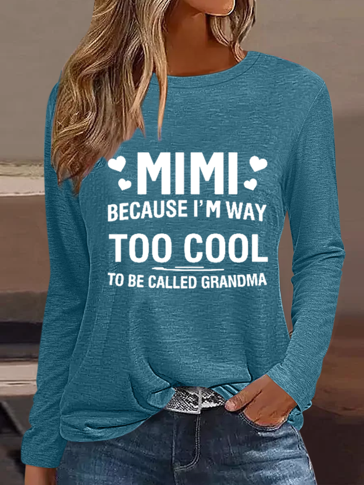 Women's MIMI Because I'M Way Too Cool To Be Called Grandma Cotton-Blend Simple Regular Fit Shirt