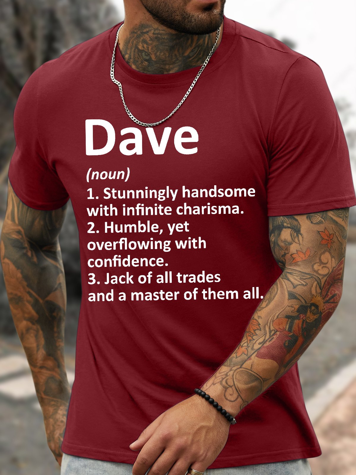 Men's Funny Dave Stunningly Handsome With Infinite Charisma Humble Yet Graphic Printing Text Letters Casual Loose Cotton T-Shirt