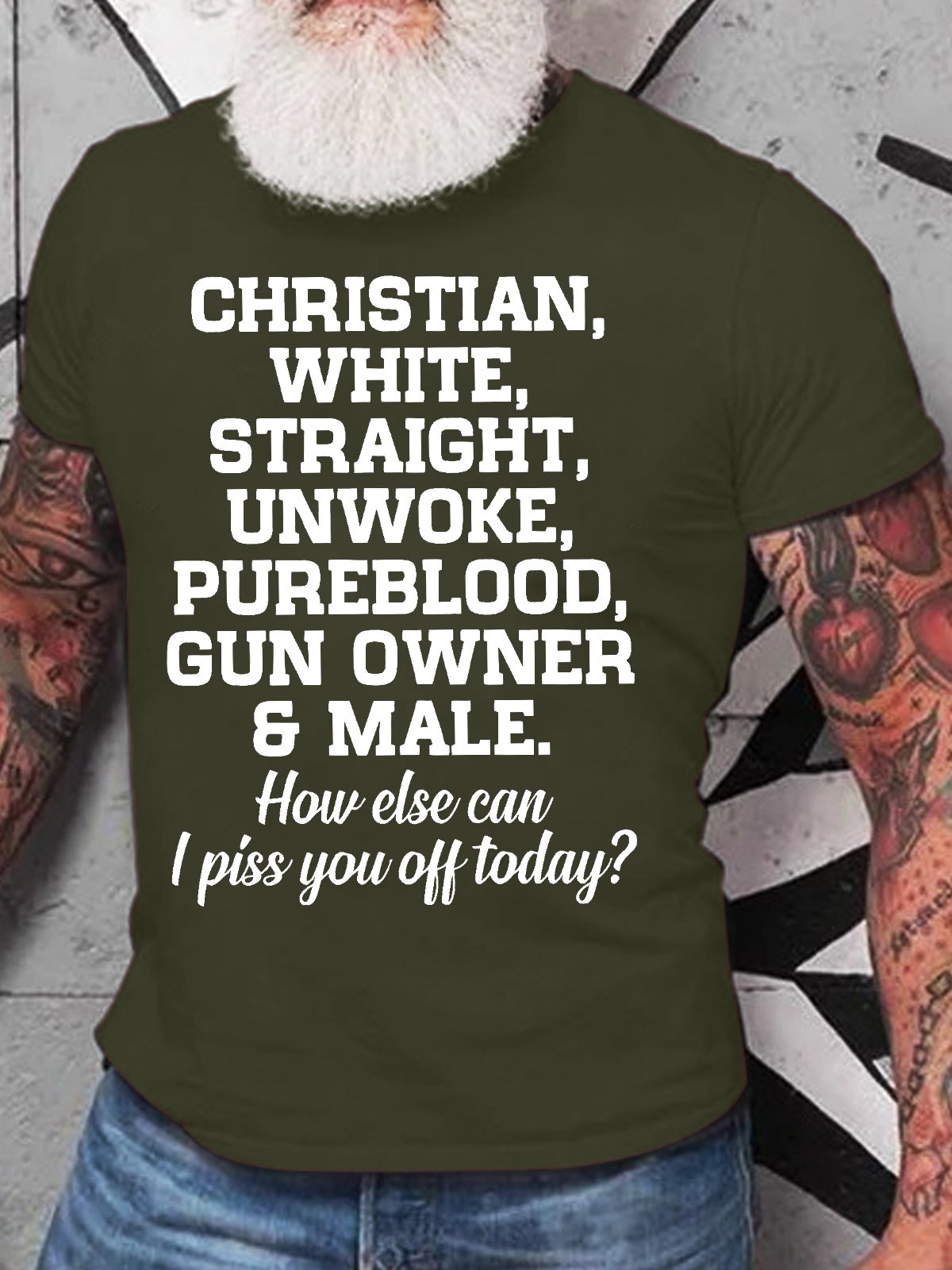 Men's Funny Christian White Straight Unworke Pureblood Gun Owner And Male How Else Can I Piss You Off Today Graphic Printing Casual Crew Neck Loose Cotton T-Shirt