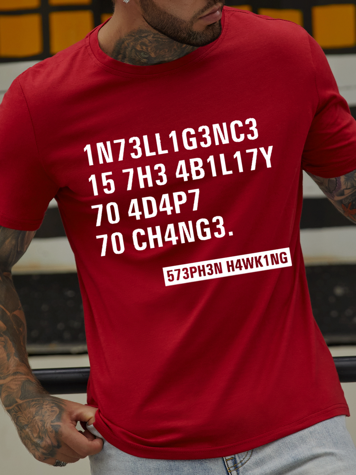 Men's Funny Intelligence Text Letters Casual Crew Neck T-Shirt