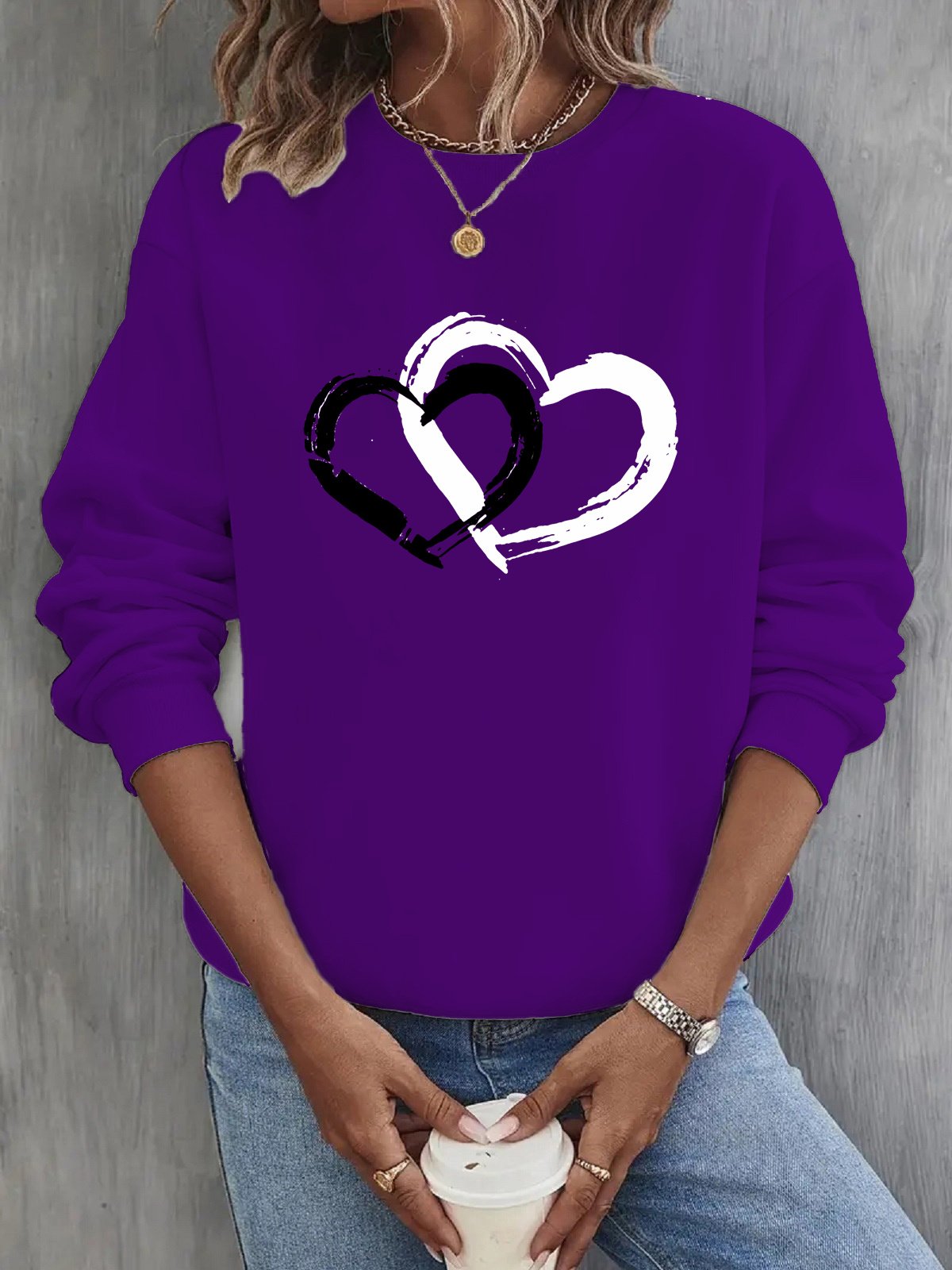 Heart/Cordate Crew Neck Casual Sweatshirt