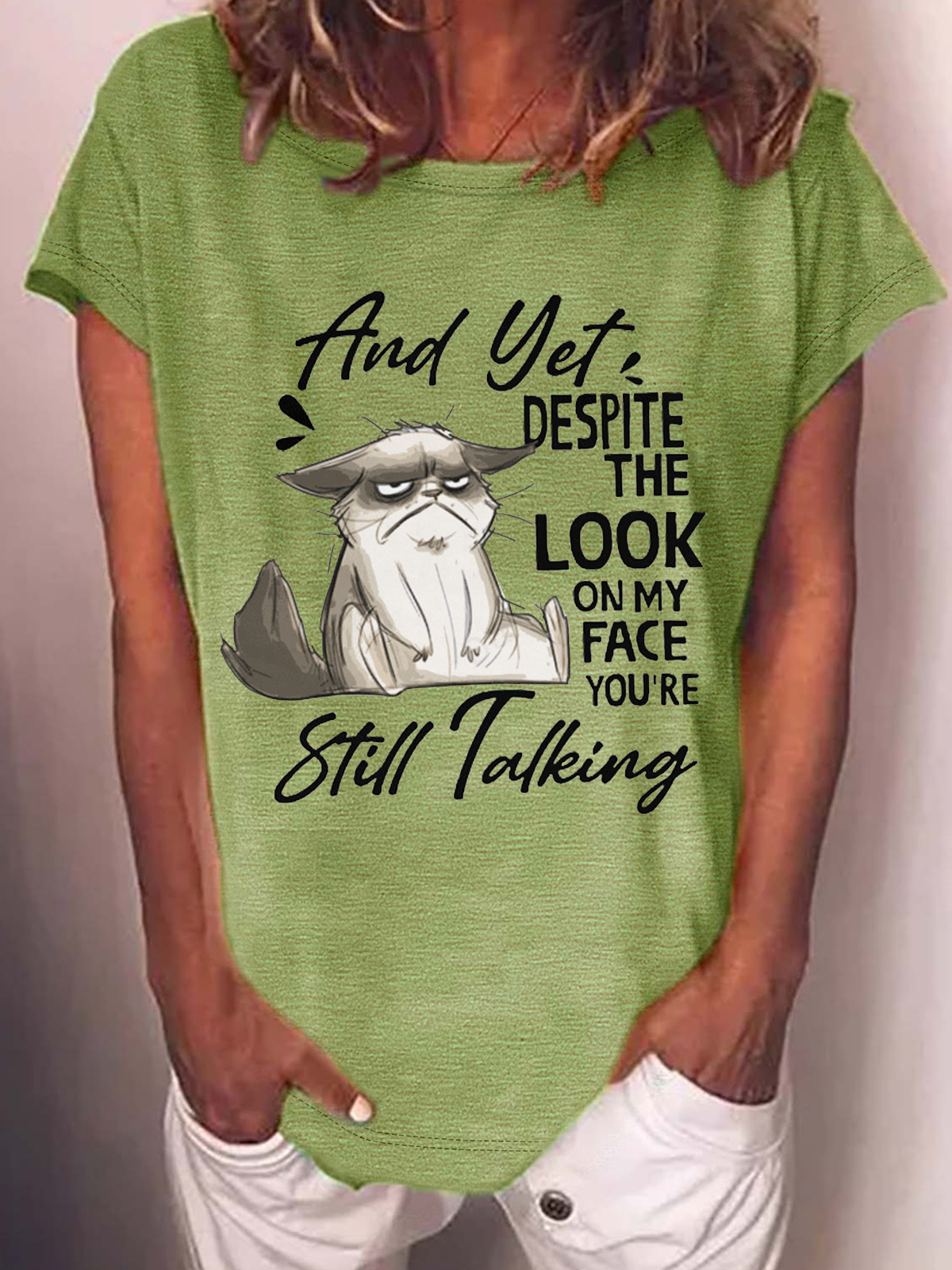 Women's Still Talking A Cat Crew Neck Casual T-Shirt