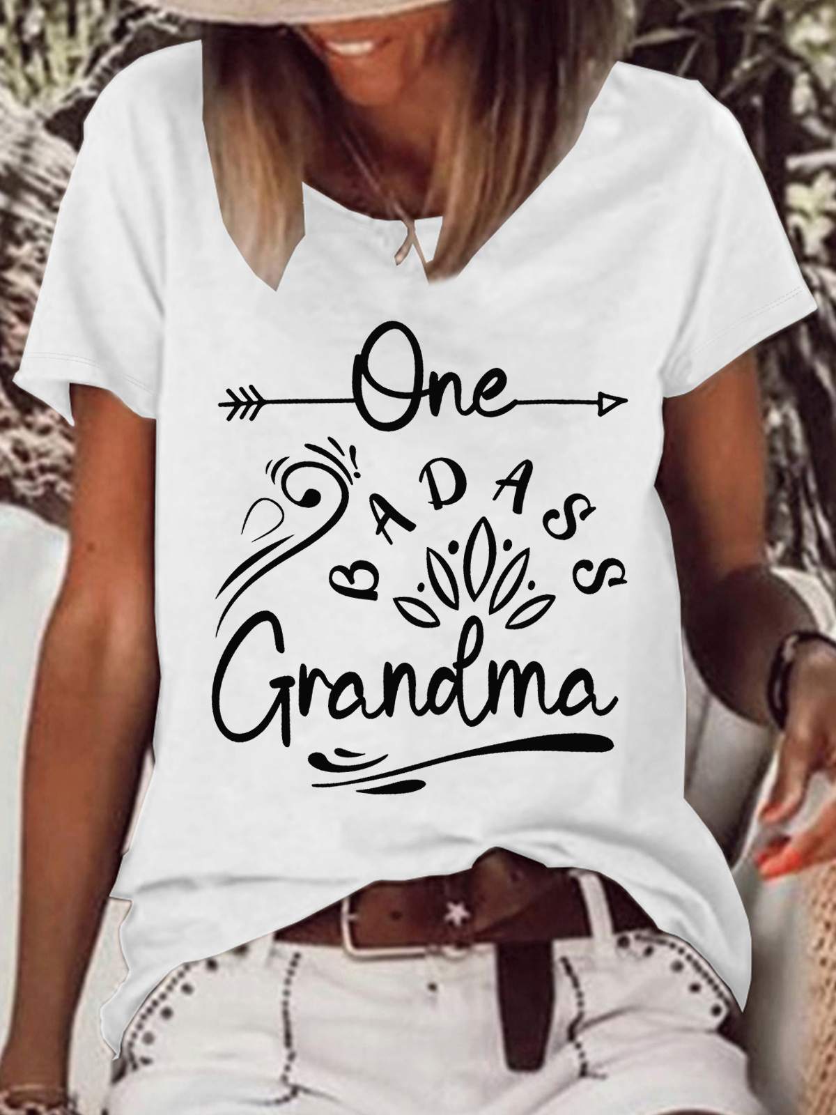 Women's Badass Grandma Text Letters Loose T-Shirt